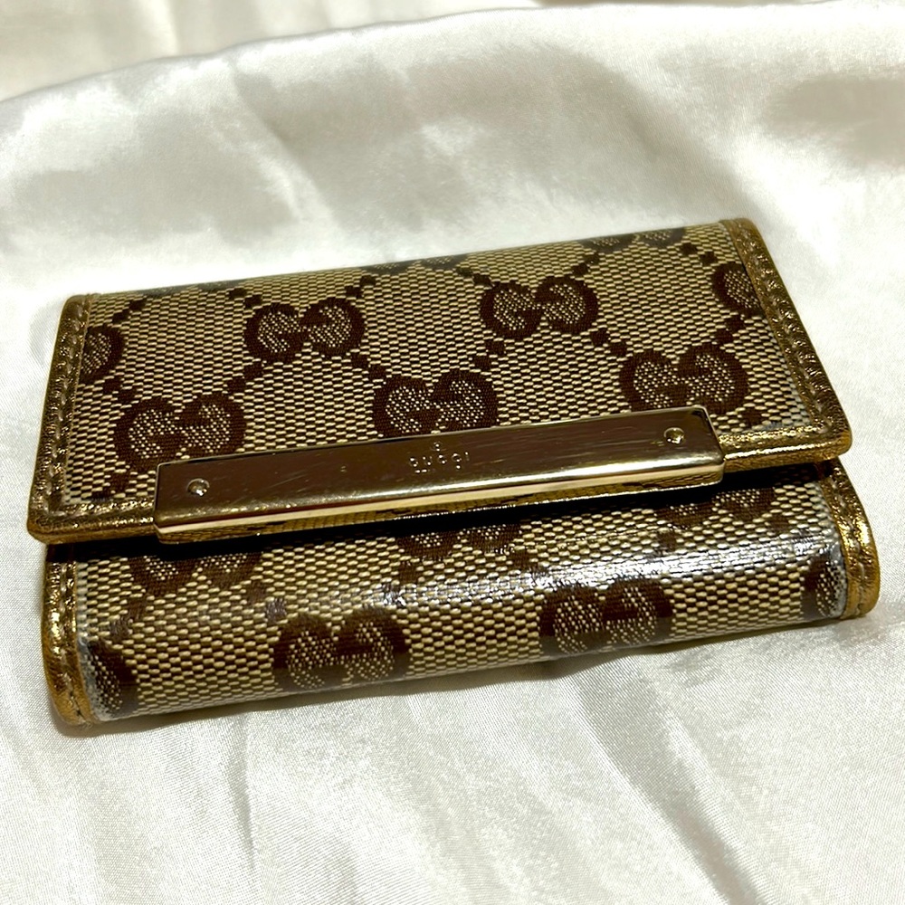 Gucci Coated Canvas Gold Leather Key Holder